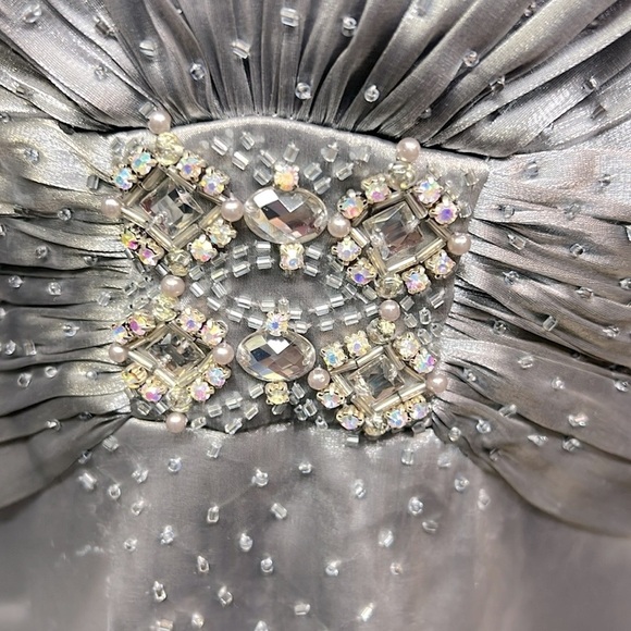 Cachet Rhinestone Waist Beaded Blouse Silver - Picture 2 of 6